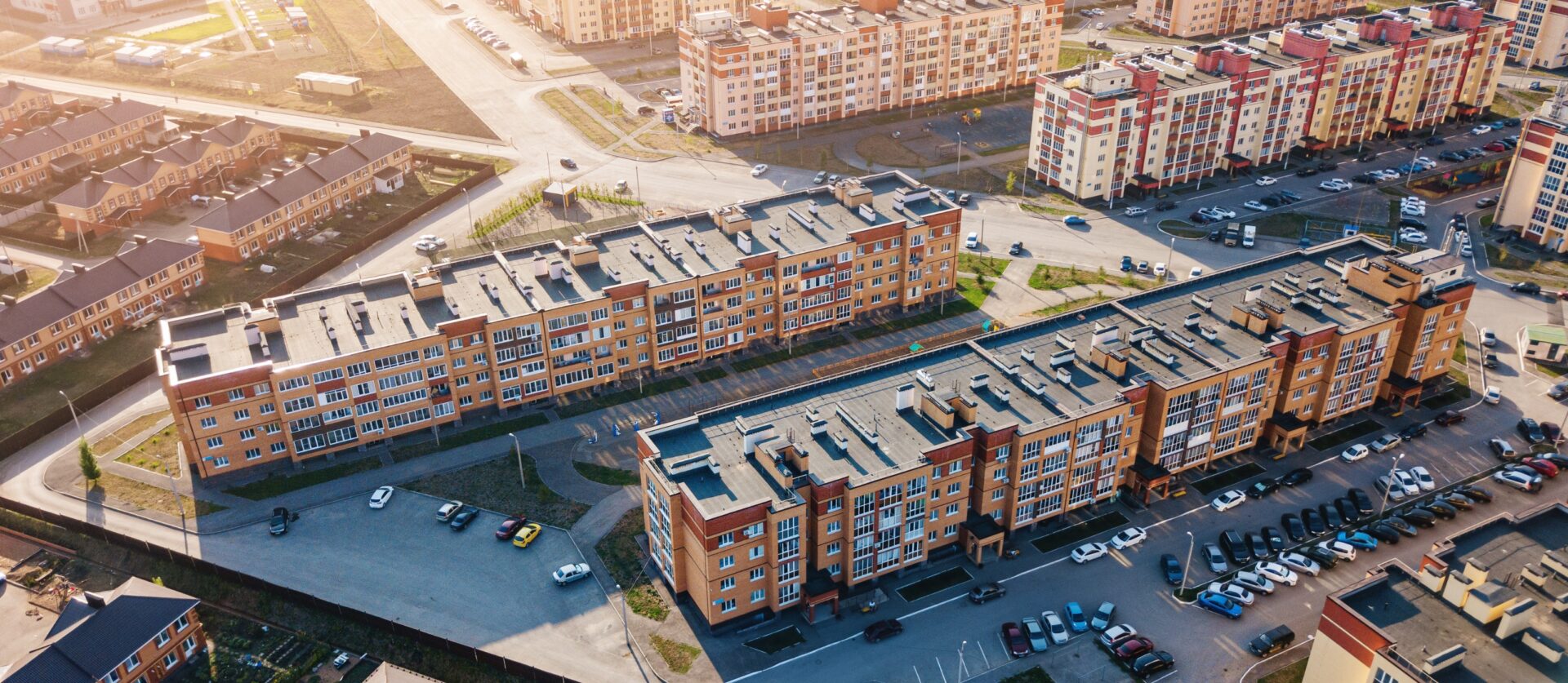 sunset shot of apartment buildings from above